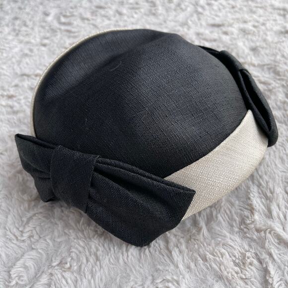 Vintage black fascinator hat bow black cream - Picture 2 of 10